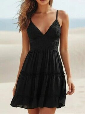 Nwt Boho Beach Hut Sleeveless Boho Mini Dress - Black Size S